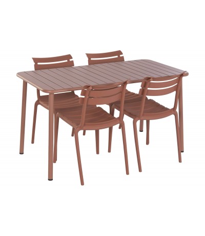 Set mesa 4 sillas apilables exterior polipropileno y metal  terracota 1