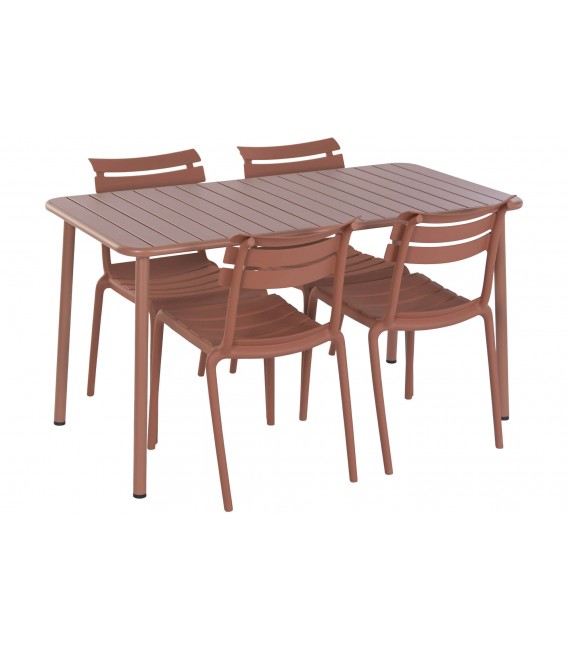 Set mesa 4 sillas apilables exterior polipropileno y metal  terracota 1