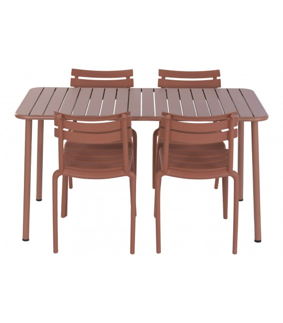 Set mesa 4 sillas apilables exterior polipropileno y metal  terracota 2