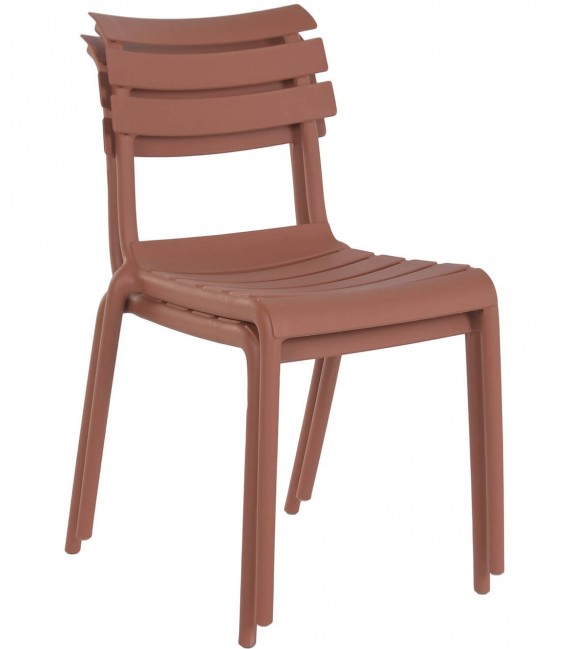 Set mesa 4 sillas apilables exterior polipropileno y metal  terracota 4