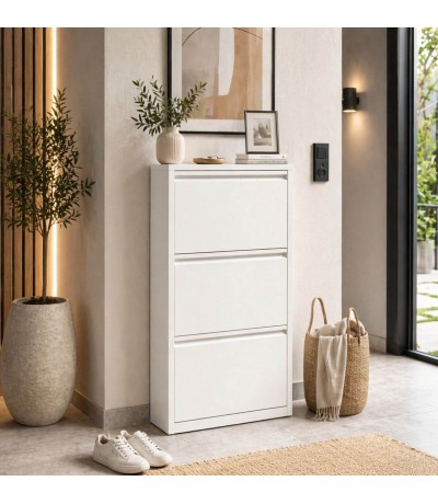 Zapatero metal blanco estrecho 3 puertas estilo moderno compacto Mdmhogar