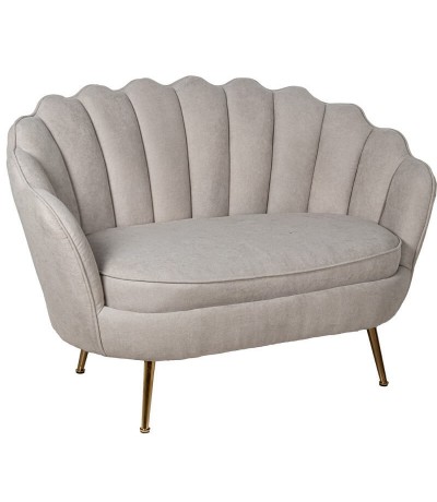 Sofá 2 plazas beige pequeño con patas doradas estilo art deco