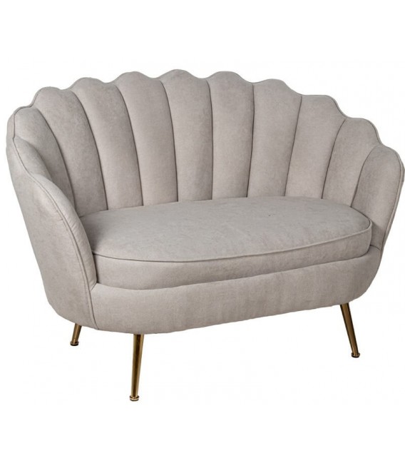 Sofá 2 plazas beige pequeño con patas doradas estilo art deco