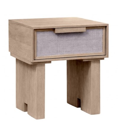 Mesita de noche oriental madera mango ratán un cajón natural 1