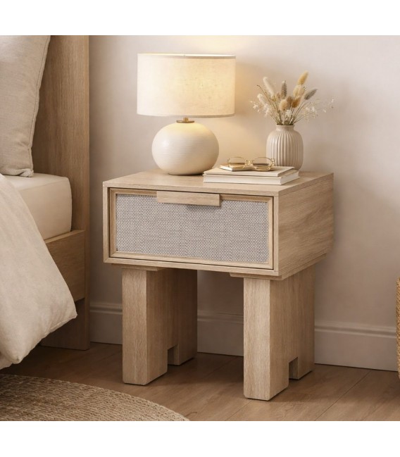 Mesita de noche oriental madera mango ratán un cajón natural  mdmhogar