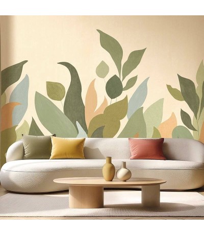 Mural papel XL pintado floral moderno beige verde multicolor Mdmhogar
