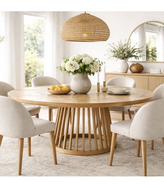 MESA DE COMEDOR REDONDA GRANDE 180 Ø X 76 LETO MADERA NATURAL