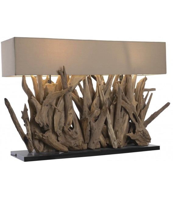 Lámpara de sobremesa madera de teca boho pantalla crema natural 1