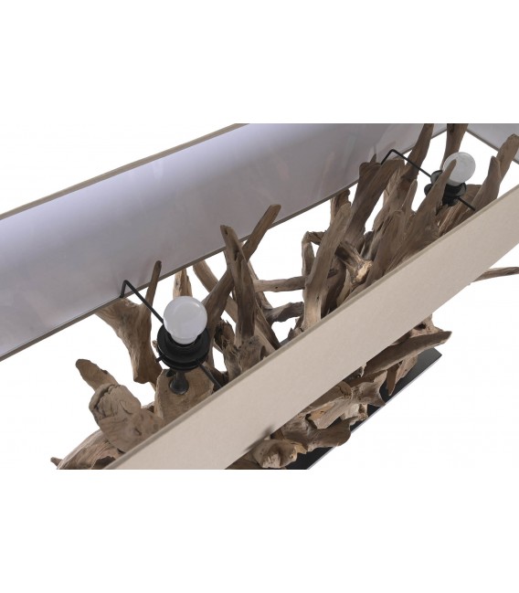 Lámpara de sobremesa madera de teca boho pantalla crema natural 3