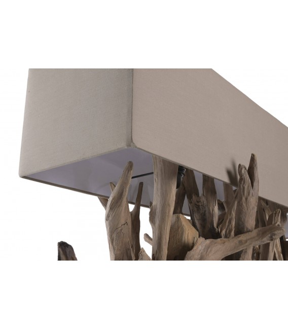 Lámpara de sobremesa madera de teca boho pantalla crema natural 4
