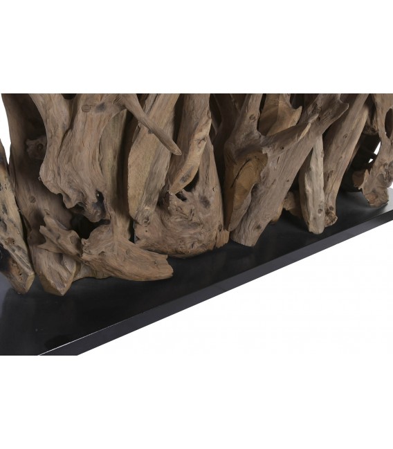 Lámpara de sobremesa madera de teca boho pantalla crema natural 4