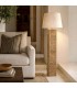 Lámpara de pie madera maciza tallada pantalla lino beige estilo boho Mdmhogar