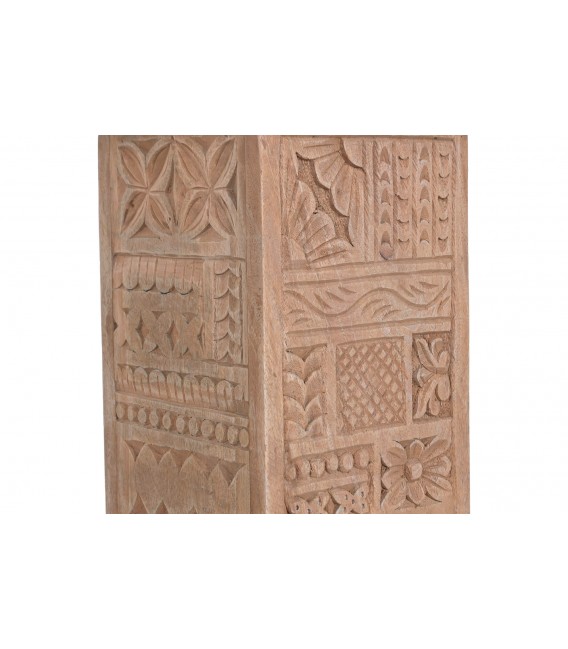 Lámpara de pie madera maciza tallada pantalla lino beige estilo boho 3
