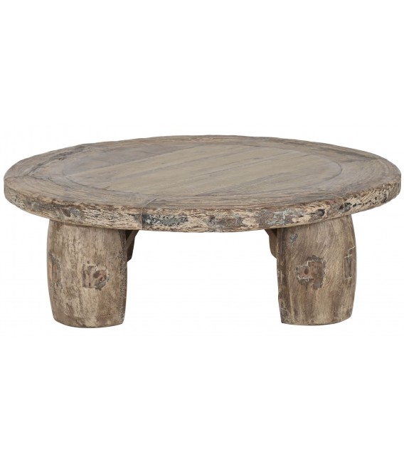 Mesa de centro teca maciza redonda grande estilo boho rústica
