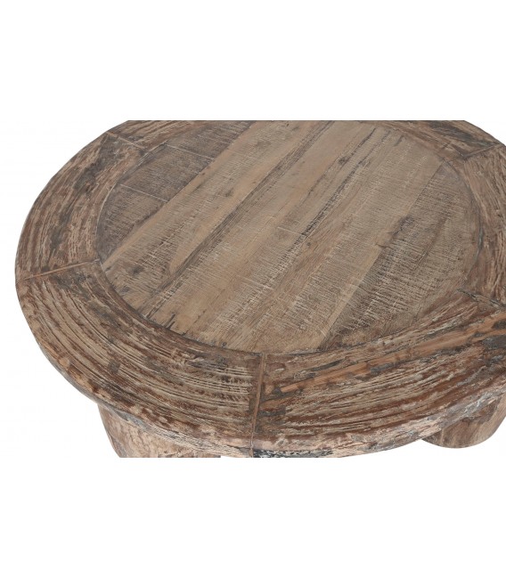 Mesa de centro teca maciza redonda grande estilo boho rústica 1