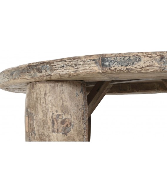 Mesa de centro teca maciza redonda grande estilo boho rústica 3