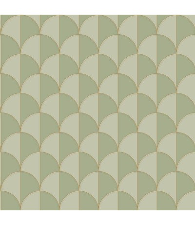 Papel pintado geométrico art decó verde dorado metalizado