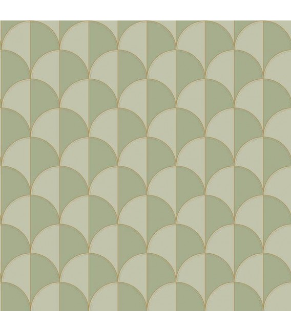 Papel pintado geométrico art decó verde dorado metalizado