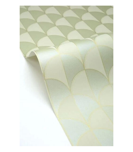 Papel pintado geométrico art decó verde dorado metalizado 2