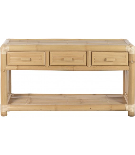 Consola bambú y ratán de tres cajones estilo oriental natural