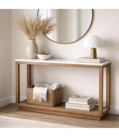 Consola entrada madera mango nogal blanca estilo boho elegante mdmhogar