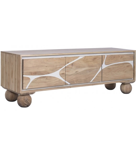 Mueble de TV madera acacia natural blanco boho chic artesanal
