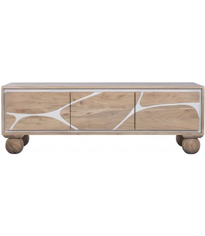 Mueble de TV madera acacia natural blanco boho chic artesanal 1