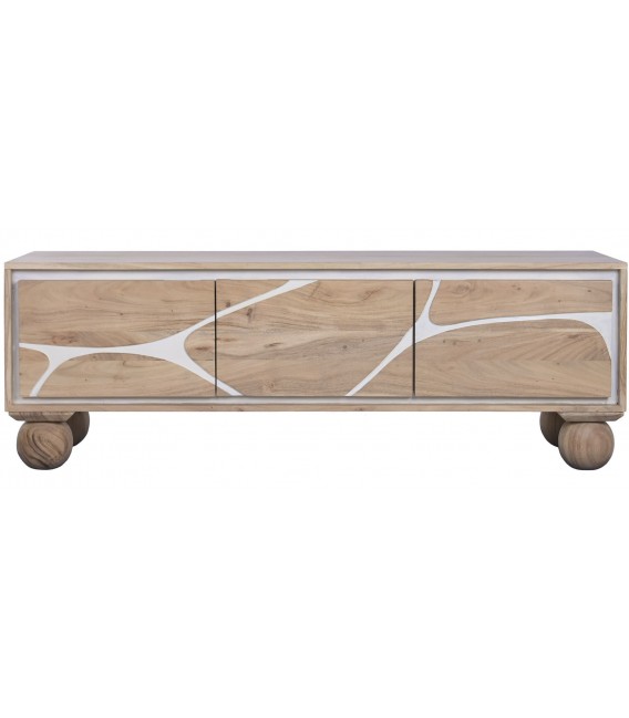 Mueble de TV madera acacia natural blanco boho chic artesanal 1