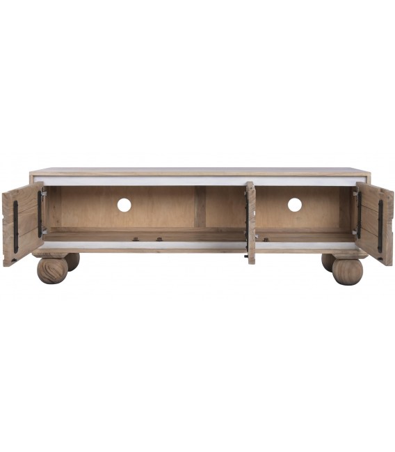 Mueble de TV madera acacia natural blanco boho chic artesanal 2