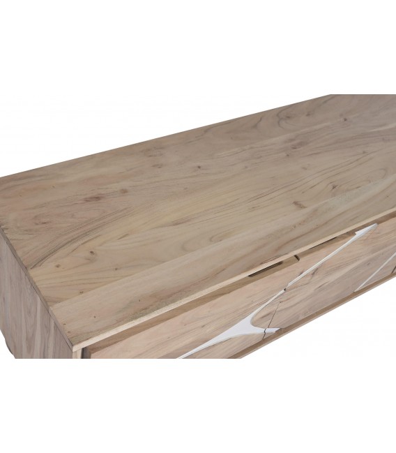 Mueble de TV madera acacia natural blanco boho chic artesanal 3