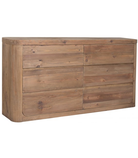 Cómoda madera reciclada nogal seis cajones estilo boho natural 1