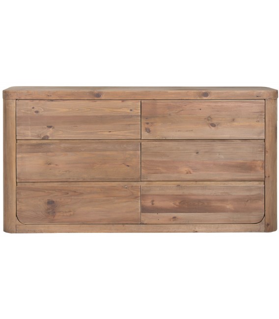 Cómoda madera reciclada nogal seis cajones estilo boho natural 2