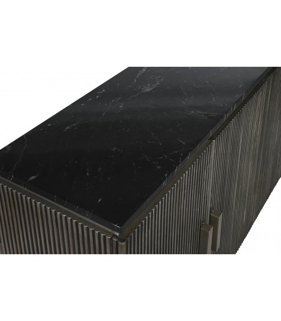 Aparador pequeño nogal mármol negro estilo industrial elegante 4