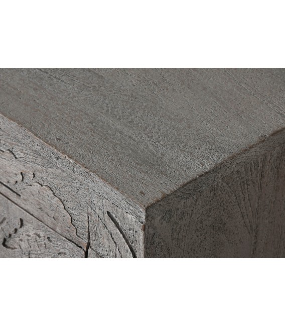 Mueble TV madera maciza gris étnico con seis puertas artesanal 4