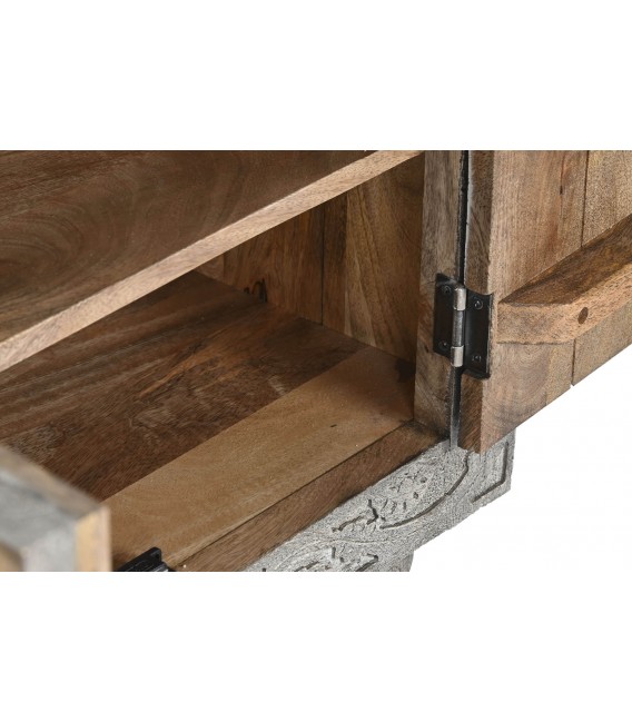 Mueble TV madera maciza gris étnico con seis puertas artesanal 7