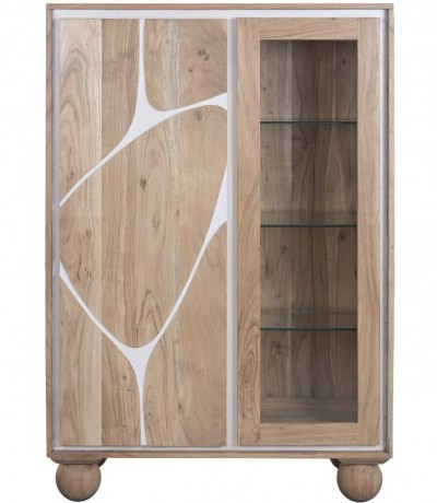 Armario alacena estilo boho de madera maciza de acacia natural 1