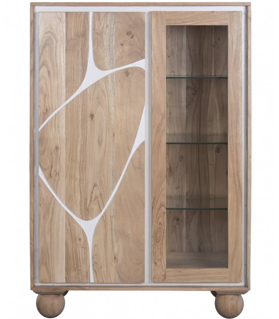 Armario alacena estilo boho de madera maciza de acacia natural 1