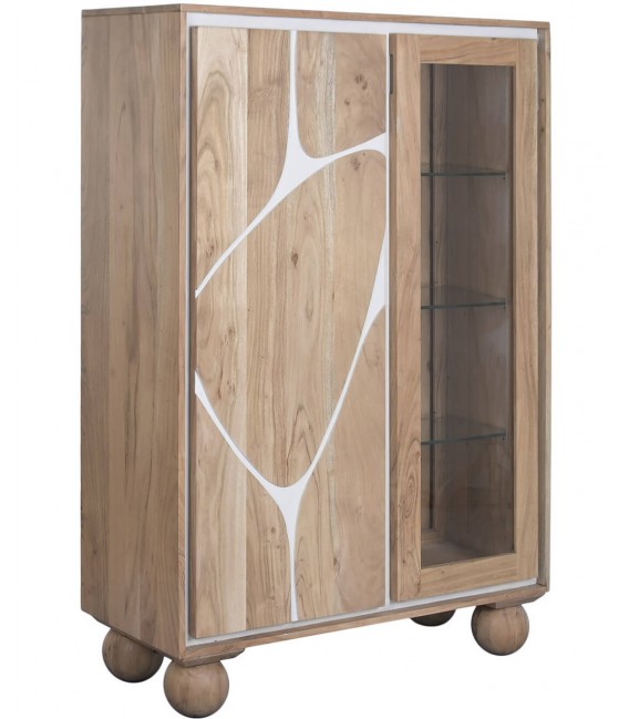 Armario alacena estilo boho de madera maciza de acacia natural
