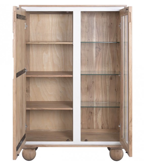 Armario alacena estilo boho de madera maciza de acacia natural 2