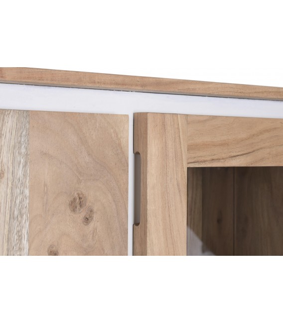 Armario alacena estilo boho de madera maciza de acacia natural 6