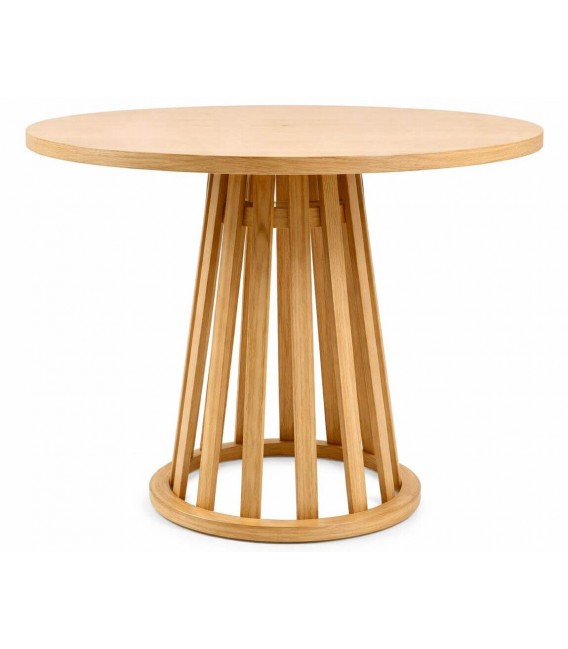 Mesa de comedor de forma  redonda grande en madera natural boho