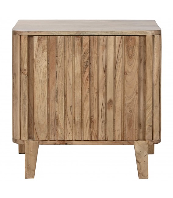 Mesita de noche de estilo boho en madera maciza natural de acacia 1