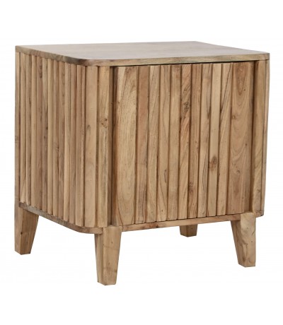 Mesita de noche de estilo boho en madera maciza natural de acacia