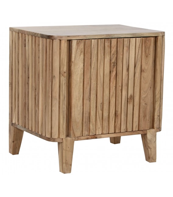 Mesita de noche de estilo boho en madera maciza natural de acacia