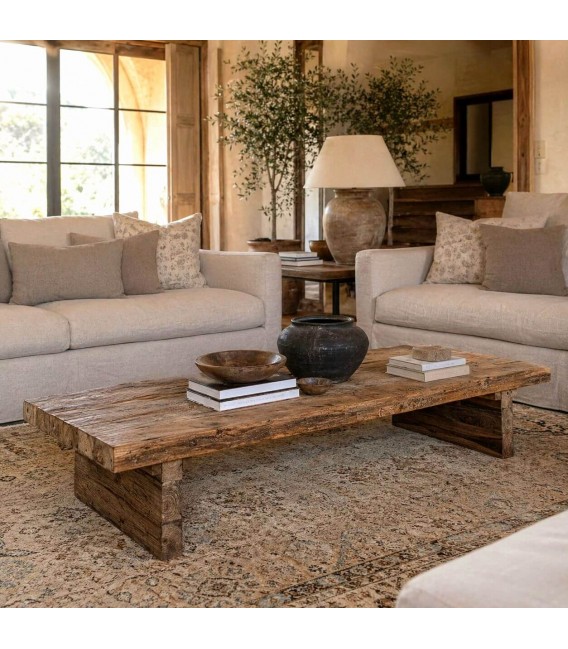 Mesa de centro rectangular de madera de teca maciza reciclada Mdmhogar