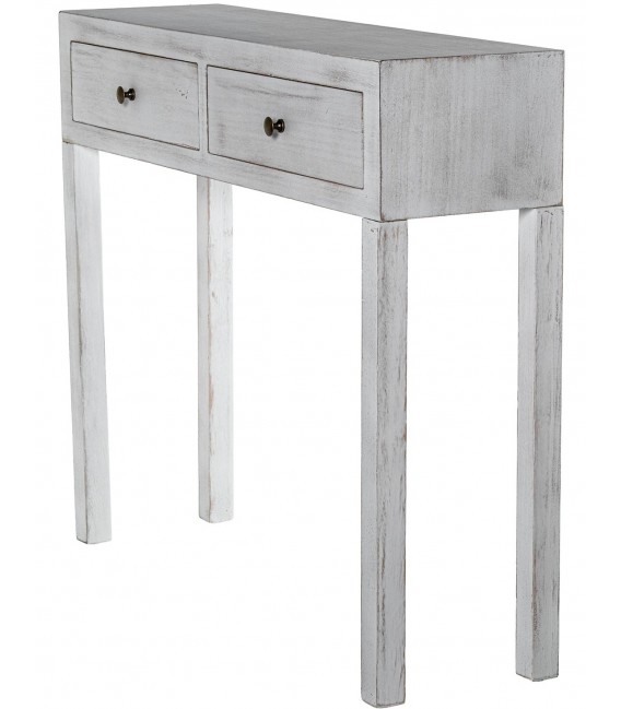 Consola de entrada estilo clásico pintada en madera blanca rozada 4