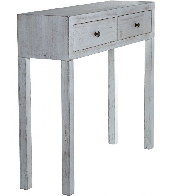 Consola de entrada estilo clásico pintada en madera blanca rozada 5