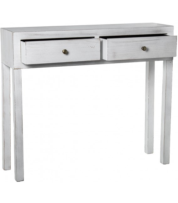 Consola de entrada estilo clásico pintada en madera blanca rozada 3