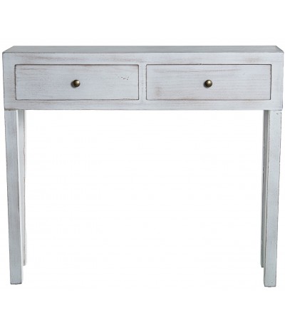 Consola de entrada estilo clásico pintada en madera blanca rozada 1