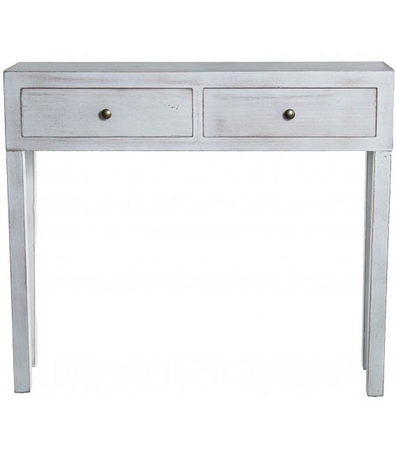 Consola de entrada estilo clásico pintada en madera blanca rozada 1